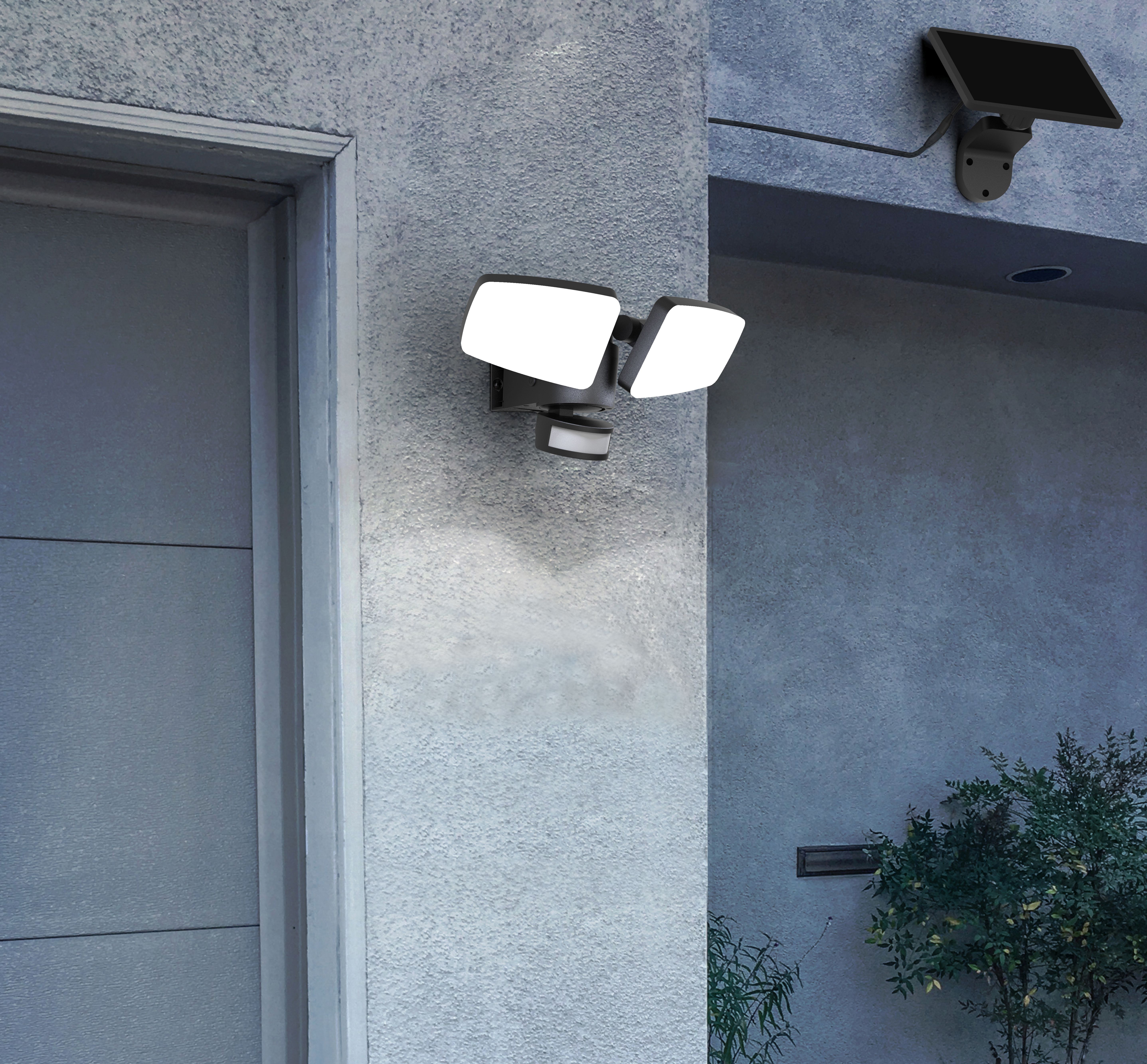 Heitronic VO-501425 Solar LED Doppelflutlichtstrahler DUPLEX, 12 W, 3000/4100/6500 K einstellbar, auch für Eckmontage
