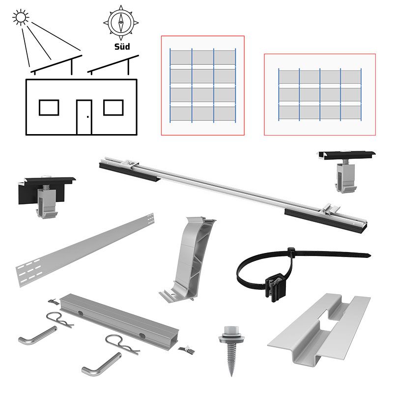 K2 E24-PV-SET3-UKF-12-S Unterkonstruktions-Set Flachdach Süd für 12 Module (ca. 5 kWp)