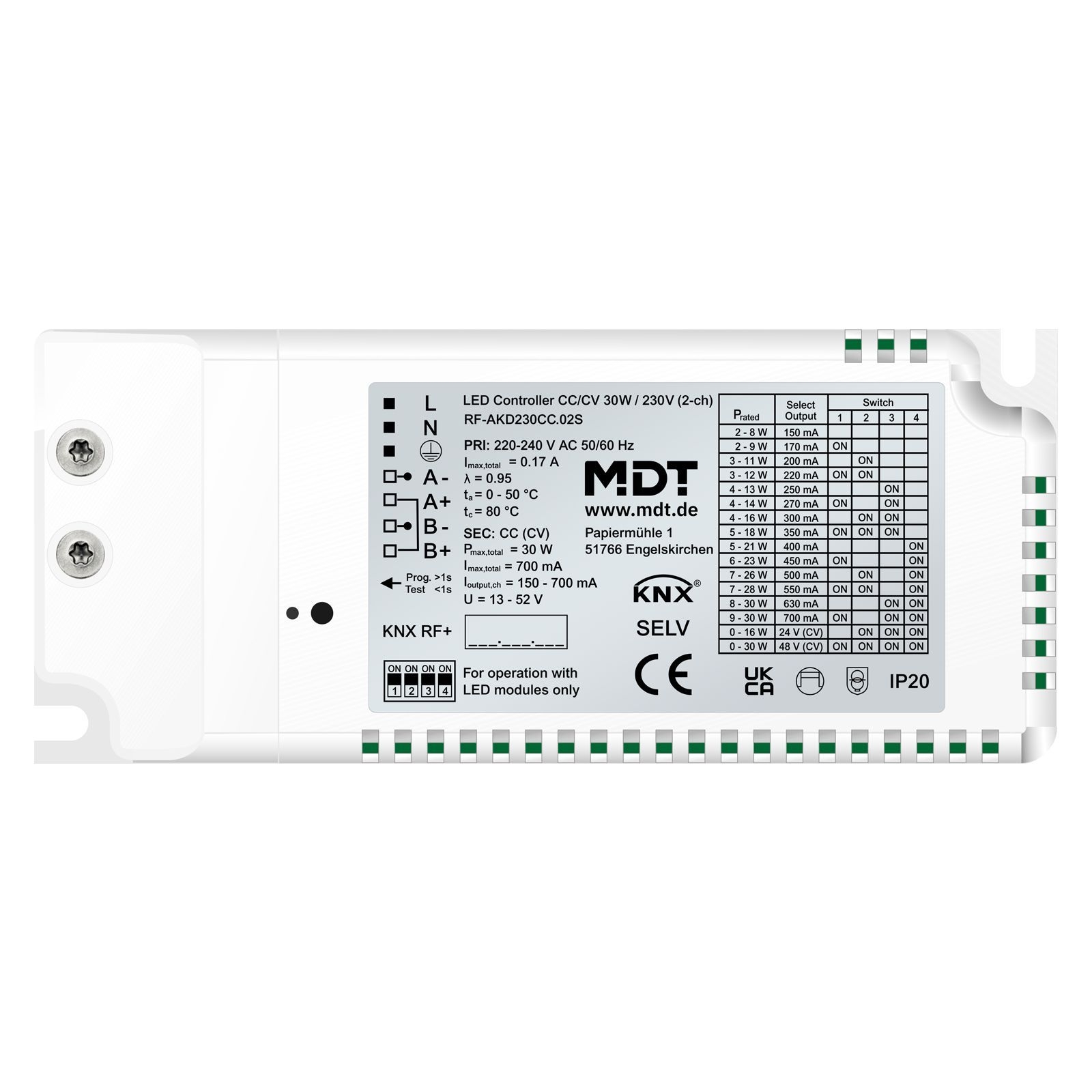 MDT RF-AKD230CC.02S KNX RF+ LED Controller CC/CV 30 W / 230 V 2-Kanal, Secure