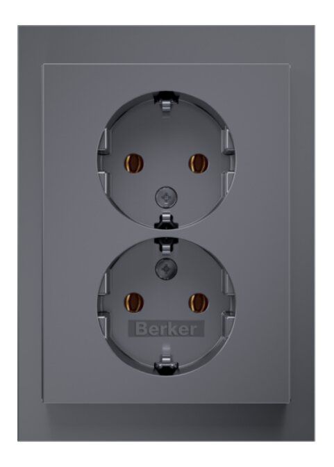 Berker 47747004 Doppelsteckdose Schutzkontakt mit Abdeckplatte, K.5, edelstahl matt lackiert