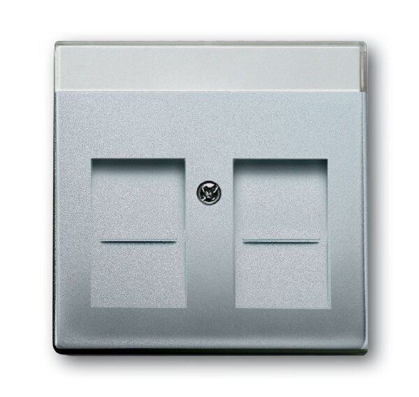 Busch-Jaeger 1800-83  Zentralscheibe Modular Jack, 2-fach, mit Beschriftungsfeld, mit 2 Öffnungsschiebern, aluminium silber matt, Plattform 63
