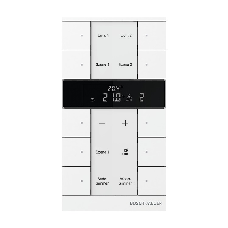 Busch-Jaeger SBR-F-10.0.11-84 Raumtemperaturregler mit Bedienfunktion, 10-fach, studioweiß glänzend, Busch-Tenton®