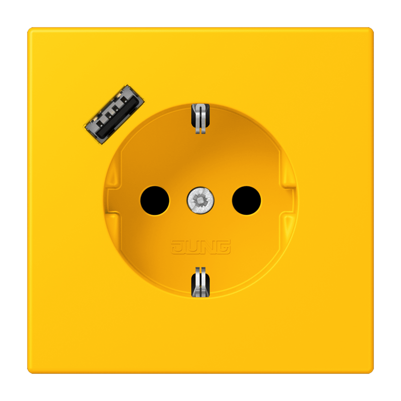 Jung LC152018A263 Schutzkontakt-Steckdose mit USB-Ladegerät Typ A, Safety+, Les Couleurs® 4320W, le jaune vif