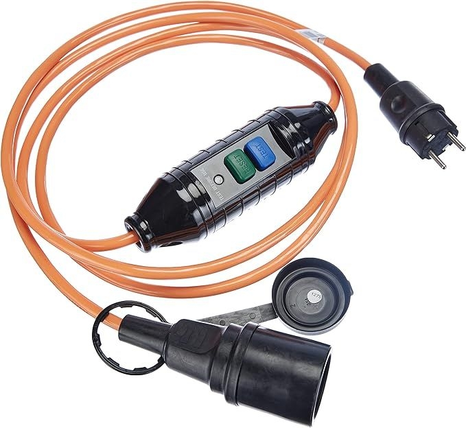 Bachmann 341.880 Schutzkontaktverlängerung mit Personenschutzschalter, 16 A, 250 V, 3600 W, IP44, schwarz / orange