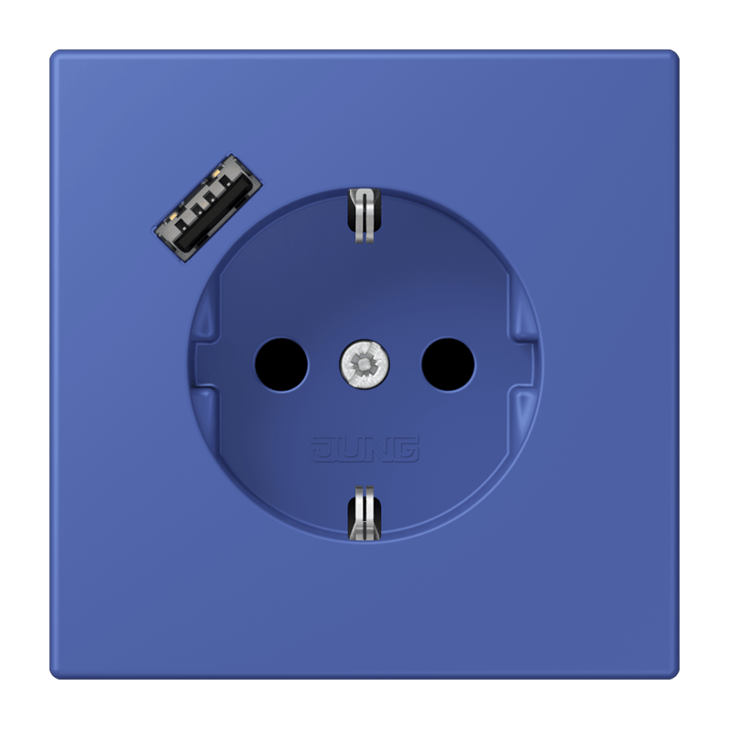 Jung LC152018A206 Schutzkontakt-Steckdose mit USB-Ladegerät Typ A, Safety+, Les Couleurs® 32020, bleu outremer 31