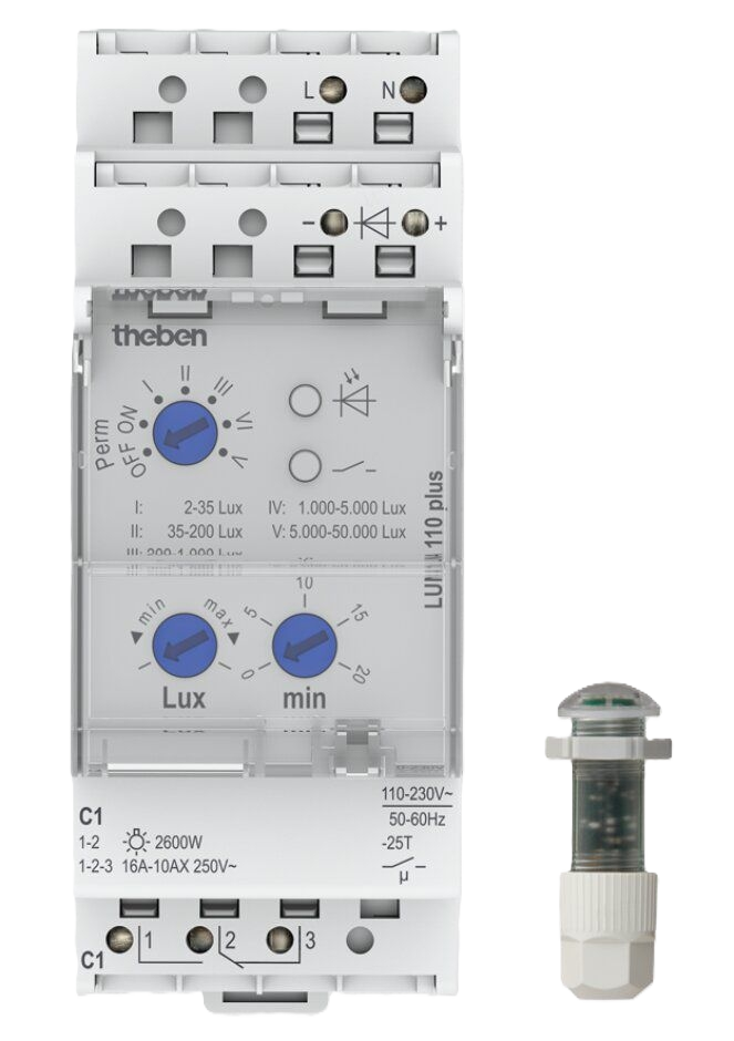 Theben 1100900 LUNA 110 plus EL Analoger Dämmerungsschalter, Einbau-Lichtsensor, 1 Kanal