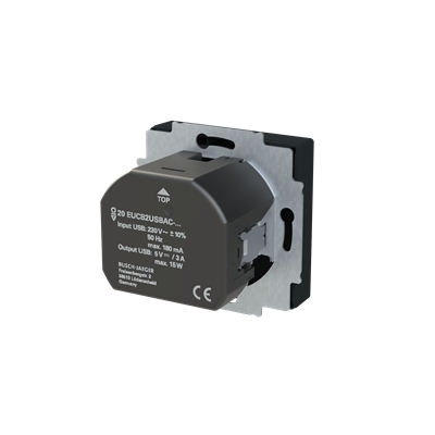 Busch-Jaeger 20 EUCB2USBAC-885 Schutzkontakt-/USB-A+C Steckdose Safety+, mit Befestigungskrallen, schwarz matt, Plattform 63