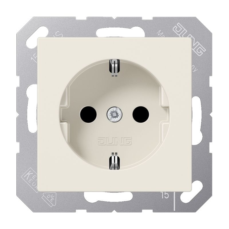 Jung A1521BF Schutzkontakt-Steckdose, Schraubklemmen, Thermoplast, Serie AS, weiß (ivory)