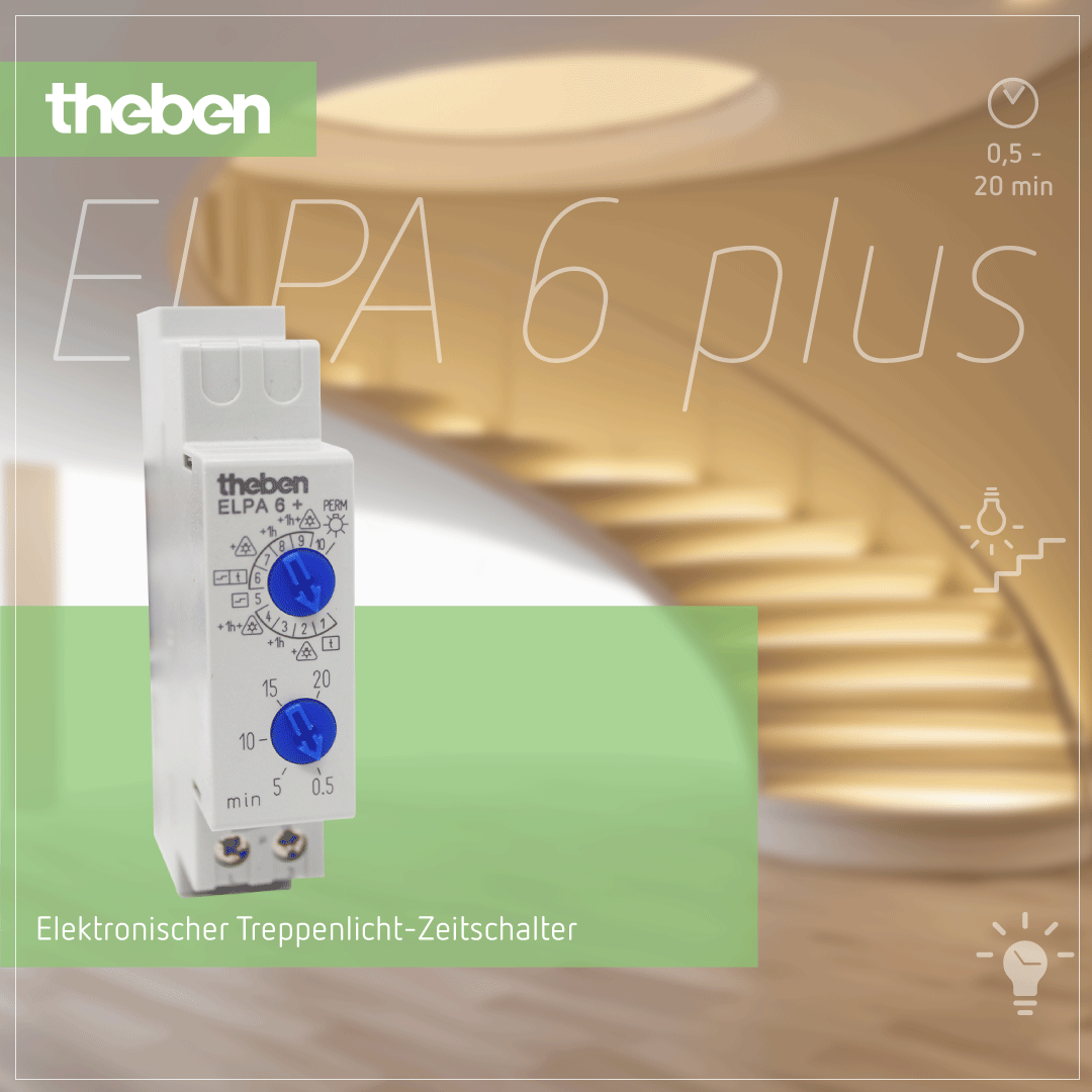 Theben ELPA 6 plus Treppenlicht-Zeitschalter, 10 Funktionen, einstellbar an der Gerätefront
