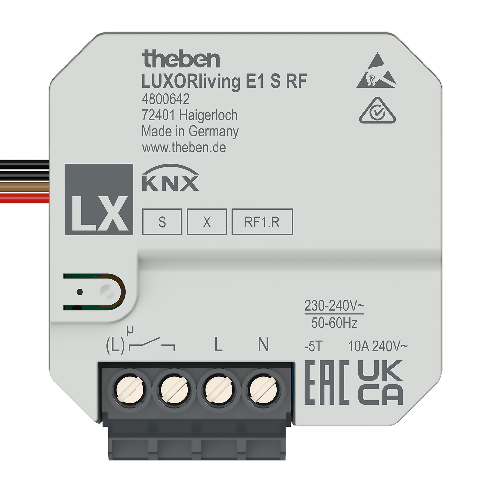 Theben 4800462 LUXORliving E1 S RF, 1-fach Funk-Aktor für Elektroheizungen, Unterputz, Elektroheizungen mit hoher Schaltleistung