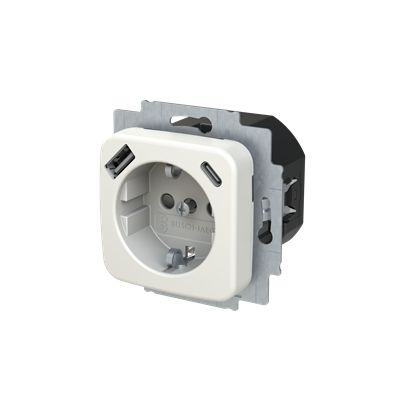 Busch-Jaeger 20 EUCB2USBAC-214 Schutzkontakt-/USB-A+C Steckdose Safety+, mit Befestigungskrallen, alpinweiß glänzend, Reflex SI