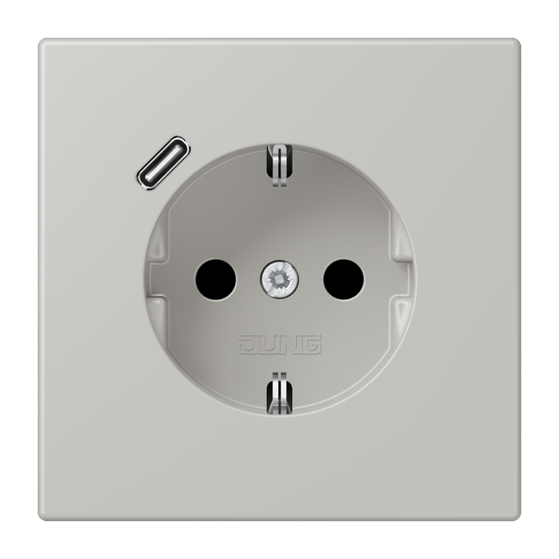 Jung LC152018C205 Schutzkontakt-Steckdose mit USB-Ladegerät Typ C, Safety+, Les Couleurs® 32013, gris clair 31