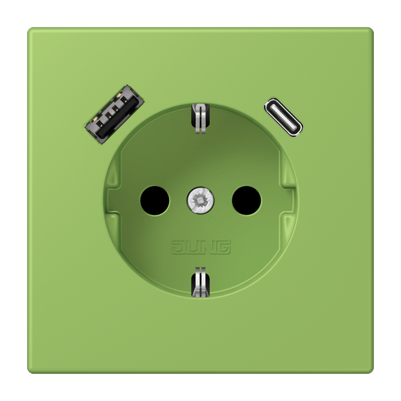 Jung LC152015CA220 Schutzkontakt-Steckdose mit USB-Ladegerät Typ AC, Safety+, Les Couleurs® 32051, vert 31