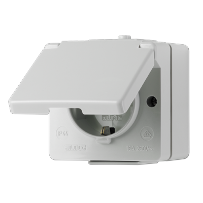 Jung 620WX Schutzkontakt-Steckdose, 16 A 250 V ~, mit Hohlboden zur Durchverdrahtung, IP 44, WG 600