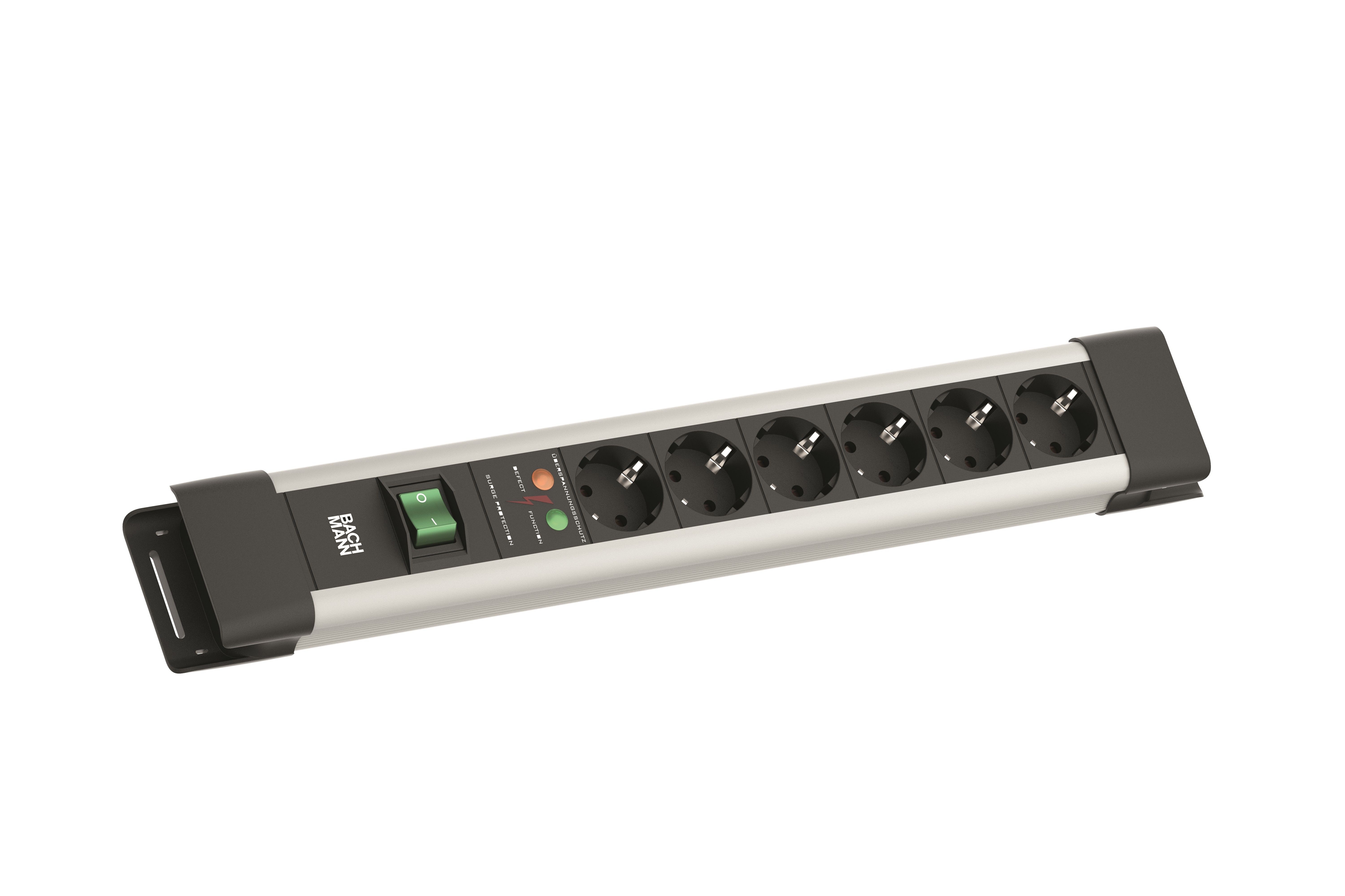 Bachmann BM005904 Steckdosenleiste CONNECTUS 6x Schutzkontaktsteckdose, 1x Überspannungsschutz, 1x Schalter, 2,0 m Schutzkontaktwinkelstecker, grau/schwarz
