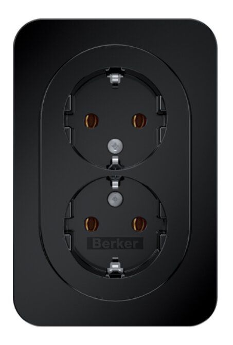 Berker 47742045 Doppelsteckdose Schutzkontakt mit Abdeckplatte, R.1, schwarz glänzend
