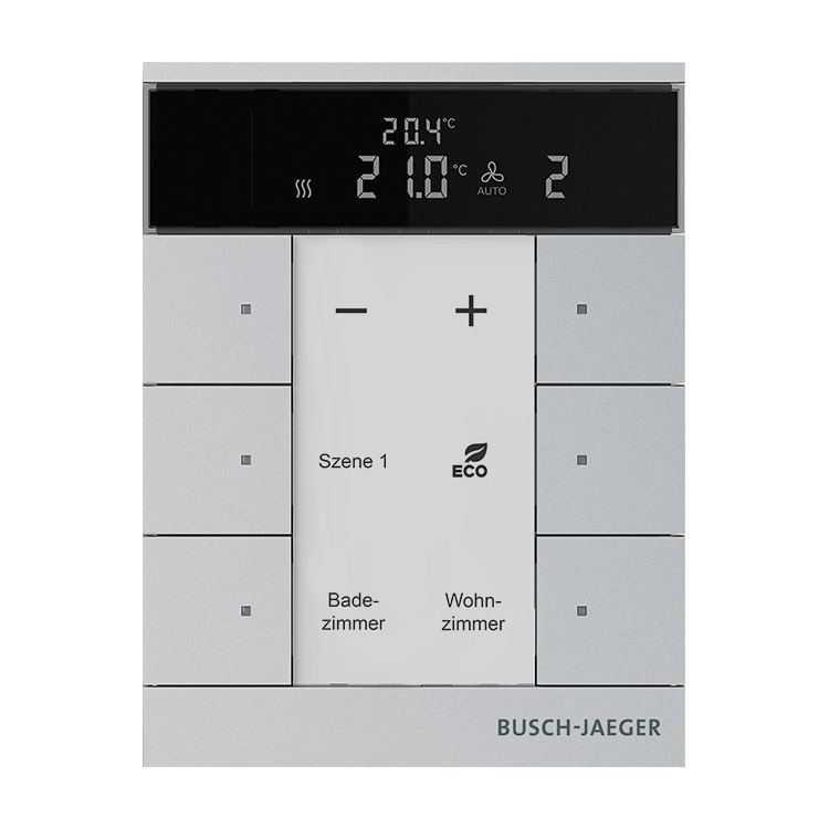 Busch-Jaeger SBR-F-6.0.11-83 Raumtemperaturregler mit Bedienfunktion, 6-fach, aluminium silber matt, Busch-Tenton®