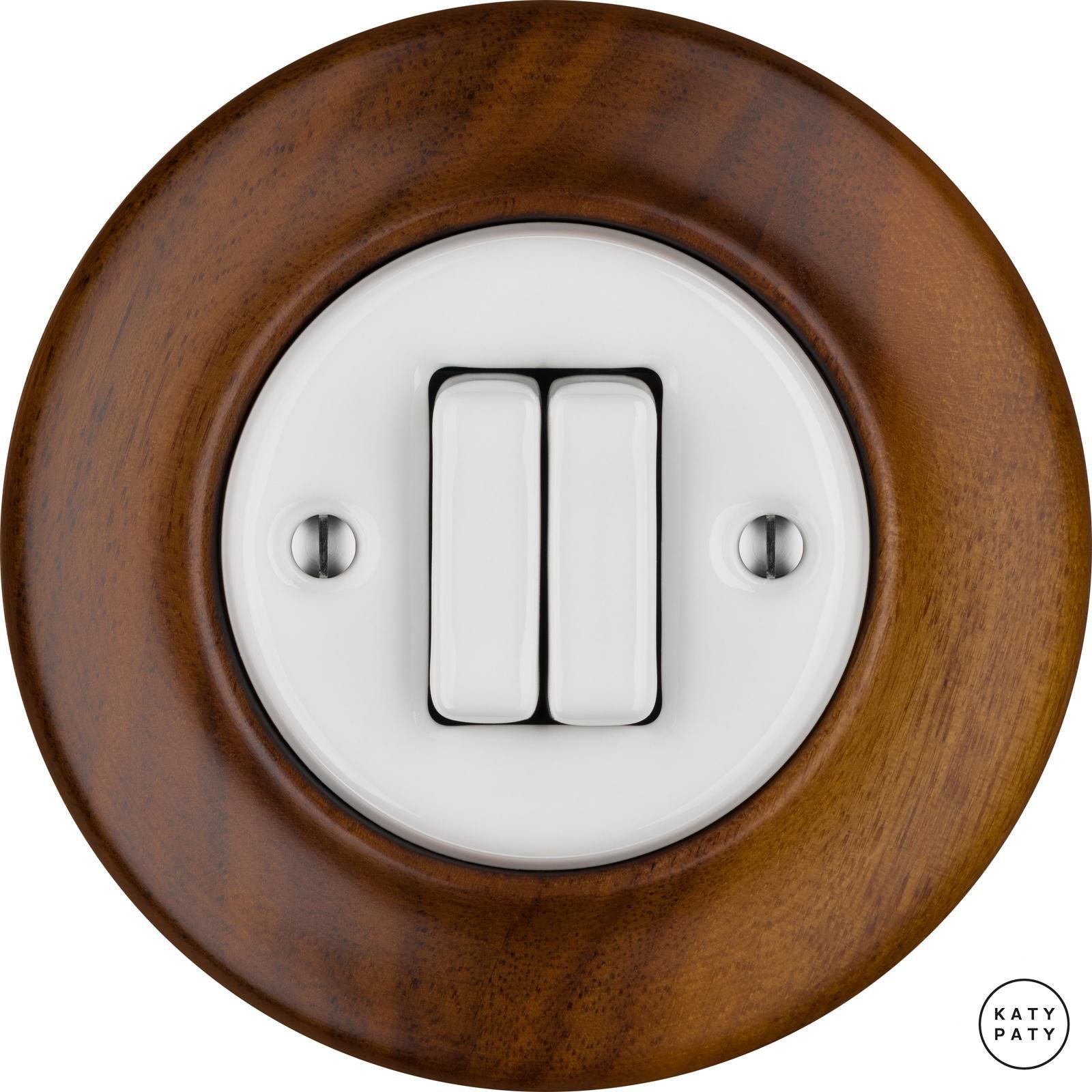 Katy Paty NUC MAG Porzellan-Schalter schmal 2-fach, Serie, walnussfarbe