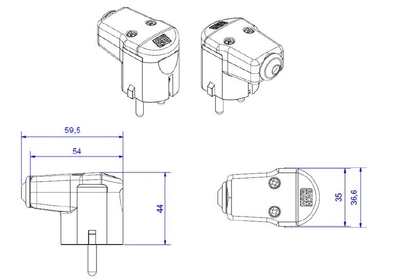 Bachmann 960.202 Montage-Winkelstecker, 16 A, 250 V, mit Zugenlastung und Knickschutzhülle, doppeltes Schutzkontaktsystem, IP20, weiß