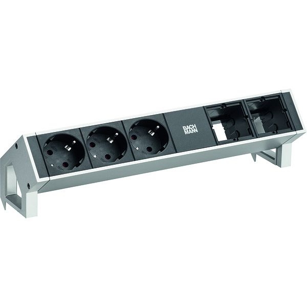 Bachmann 902.401 DESK2, 3 Schutzkontaktsteckdosen, 2 Custom Module leer, Zuleitung 0,2m H05VV-F3G1,5mm², GST18i3 Stecker, inkl. Haltewinkel