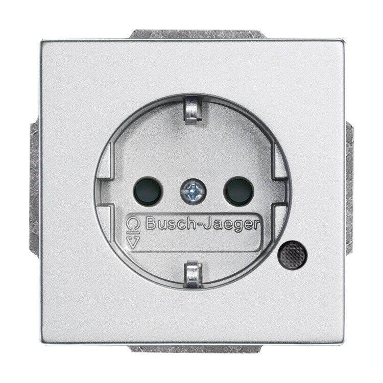 Busch-Jaeger 20 EUCBL-83 Schutzkontakt-Steckdose Safety+ mit LED-Kontrolllicht, mit erhöhtem Berührungsschutz, mit Befestigungskrallen, aluminium silber matt, Plattform 63