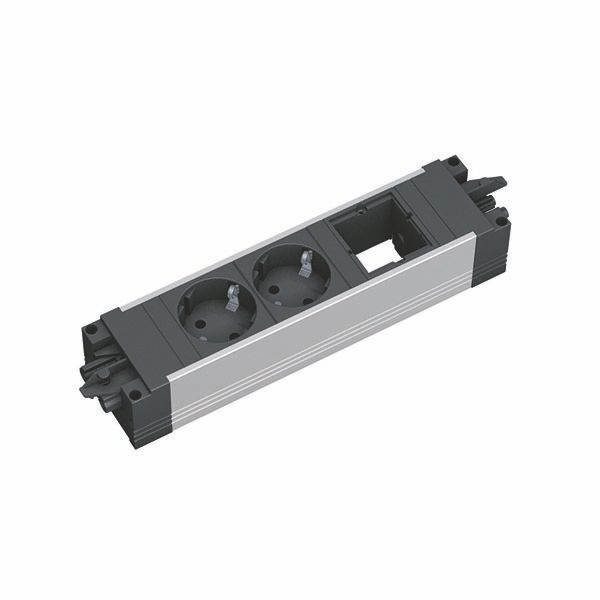 Bachmann 906.09528 Modulare Steckdosenleiste STEP ALU, 2x Schutzkontaktsteckdose, 1x Custom Module, GST18, aluminium/schwarz