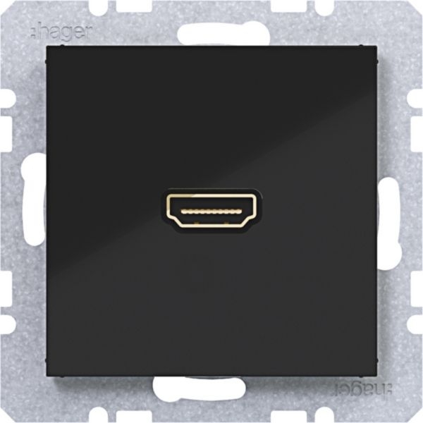 Hager WAF4380BG High Definition Steckdose HDMI mit 90° Steckanschluss, A.x/C.x, nachtschwarz glänzend