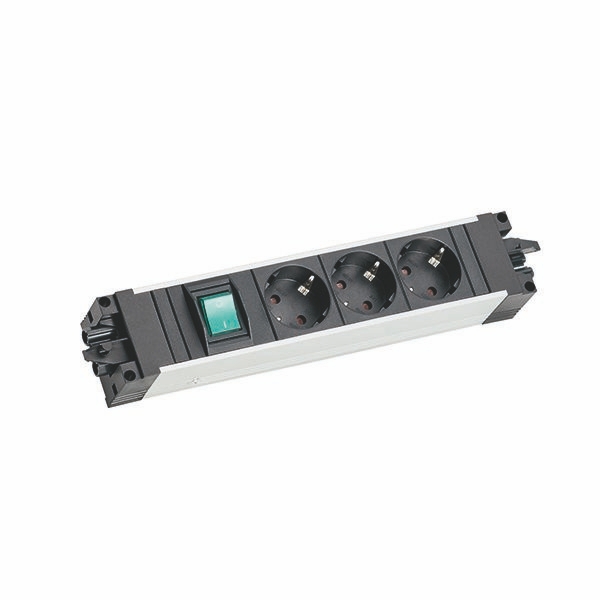 Bachmann 906.18803 Modulare Steckdosenleiste STEP ALU, 3x Schutzkontaktsteckdose, 1x Schalter (Komplettschaltung), GST18, aluminium/schwarz