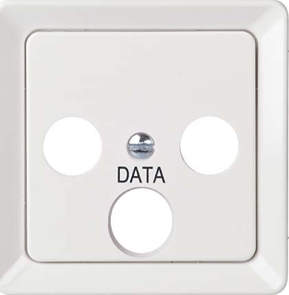 Elso 206074 Zentralplatte für Antennensteckdose, mit Aufdruck "Data" und F-Buchse, 3-Loch, bruchfrest, Fashion, reinweiß glänzend