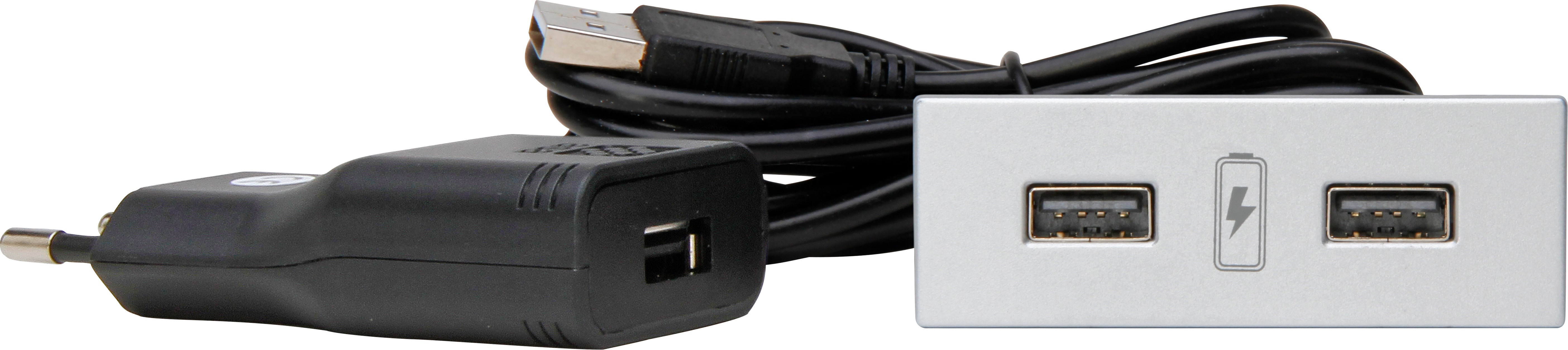 Kopp 939731017 VersaPICK USB Einbauset mit 2x USB, Kunststoff rechteckig alu
