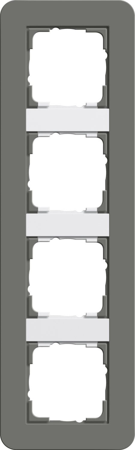 Gira 0214413 Abdeckrahmen 4-fach, Gira E3, dunkelgrau Soft-Touch mit Trägerrahmen reinweiß glänzend