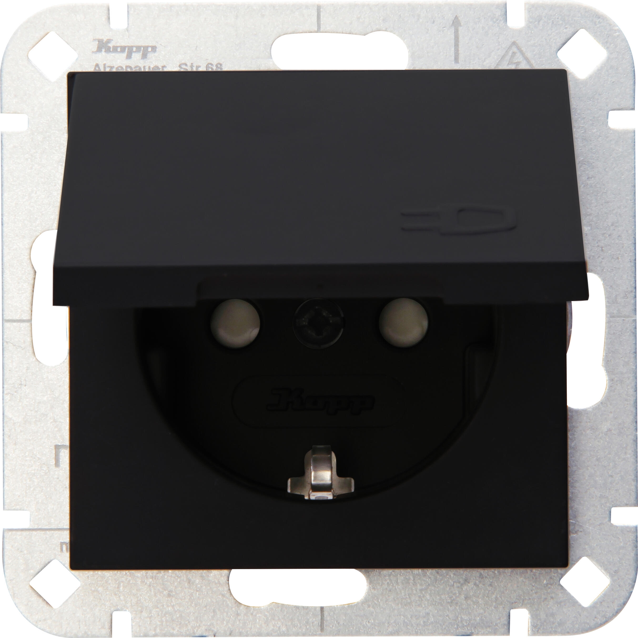 Kopp 940150003 HK07 - Schutzkontakt-Steckdose, Klappdeckel, erhöhter Berührungsschutz, Farbe: schwarz matt
