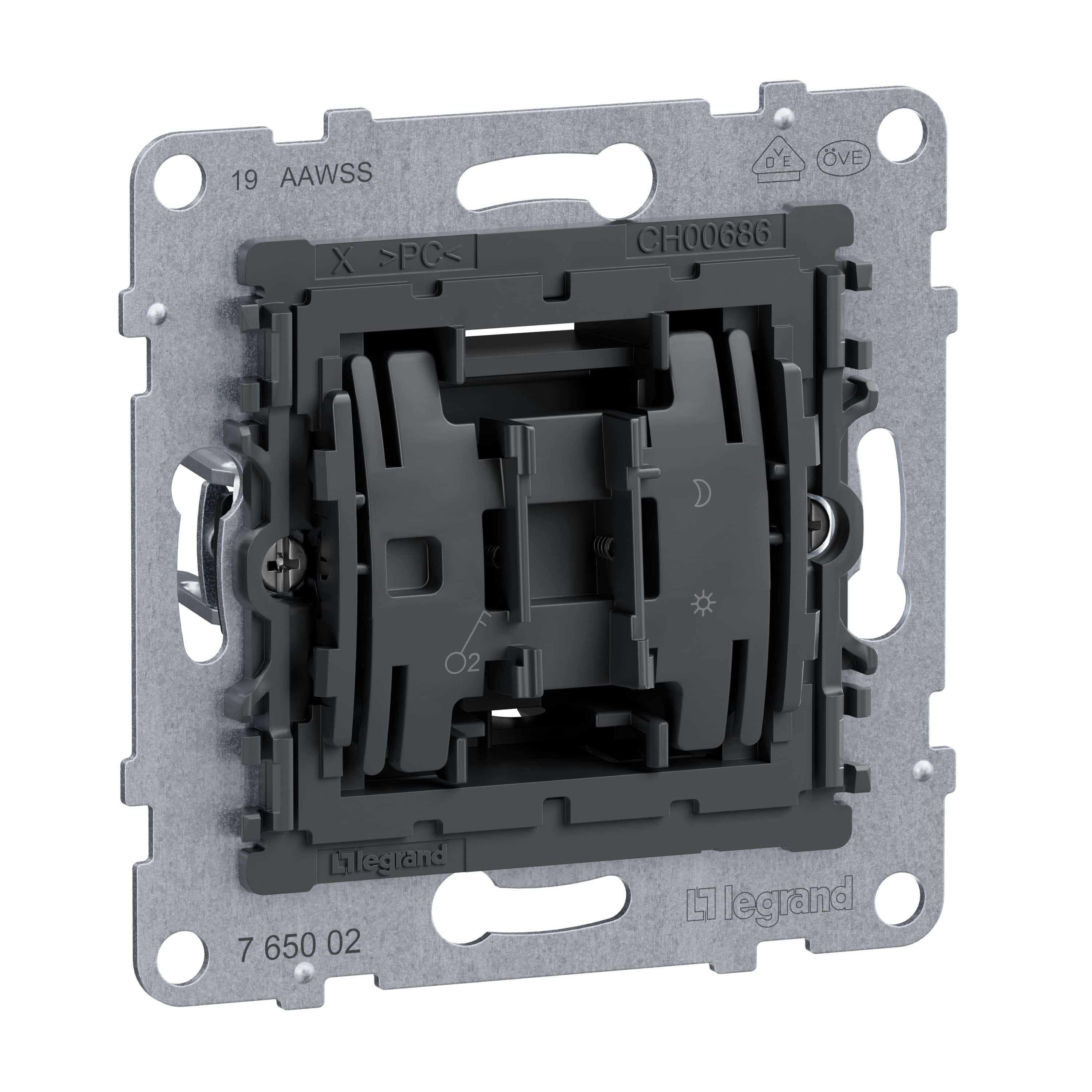 Legrand 765002 SEANO Einsatz 2-poliger Schalter, 10AX, Schraubklemmen, beleuchtete Funktion mit LED, Kontrollfunktion mit LED