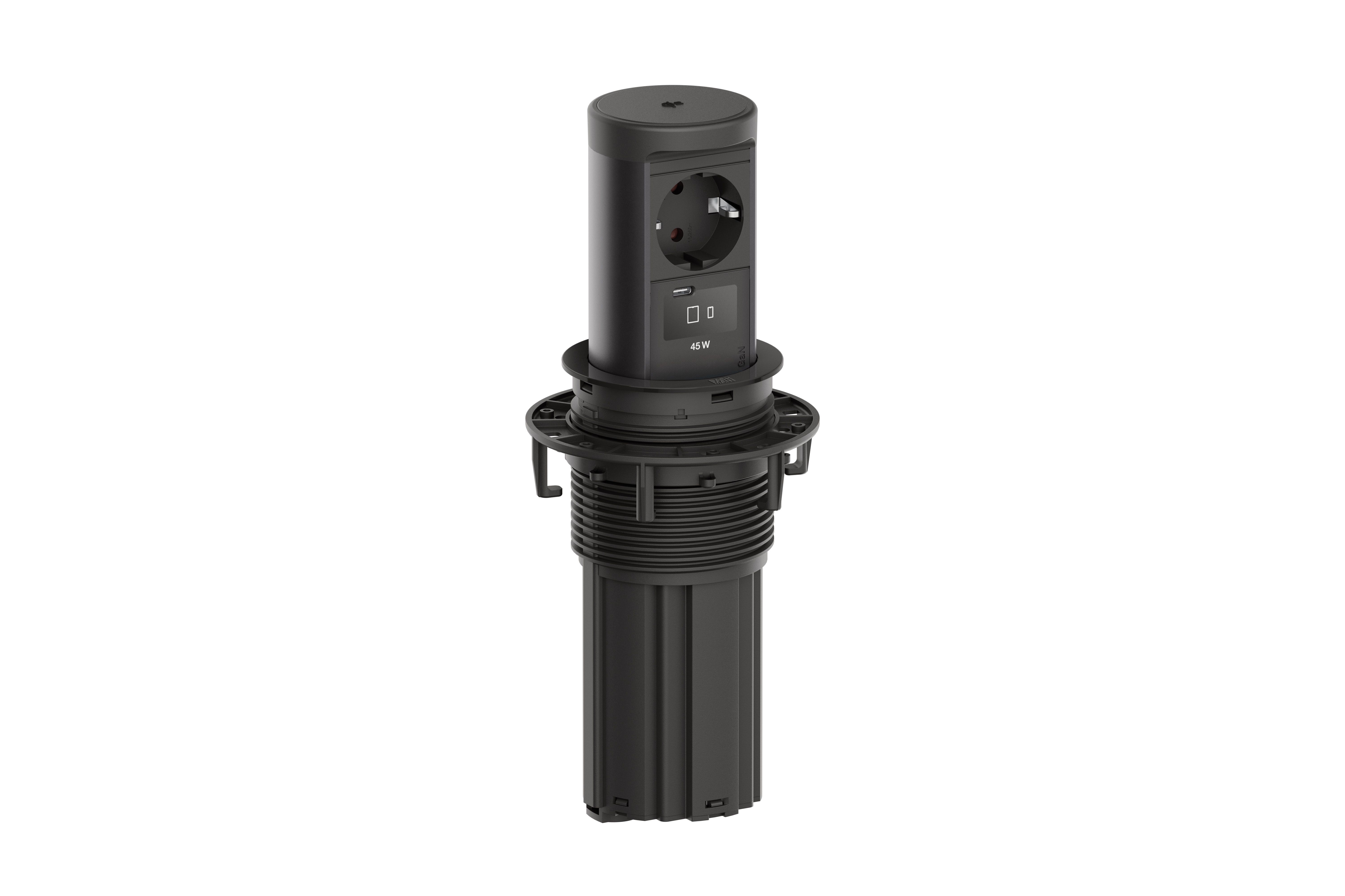Bachmann BM0020530 Steckdoseneinheit ELEVATOR 2, versenkbar, 1x Schutzkontaktsteckdose, 1x USB C Wireless Charger, 0,5 m GST18, schwarz matt