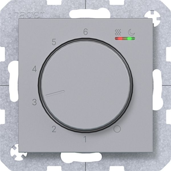 Hager WAN5010TA Temperaturregler 230V/16A, Dreh-/Druckknopf, Heizen/Kühlen, A.x/C.x, titan matt