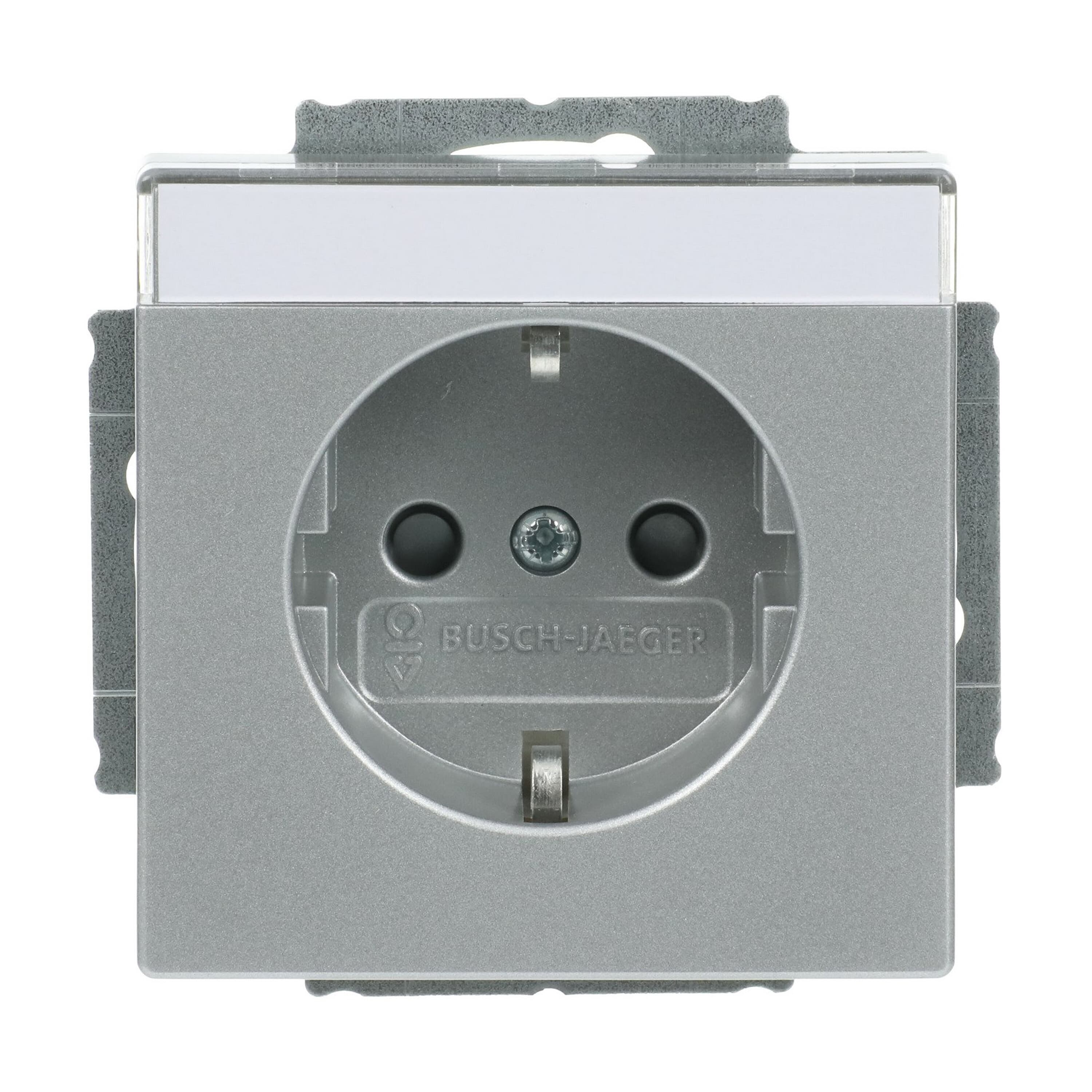 Busch-Jaeger 20 EUCNB-83 Schutzkontakt-Steckdose Safety+, mit erhöhtem Berührungsschutz, mit Beschriftungsfeld, mit Befestigungskrallen, aluminium silber matt, Plattform 63