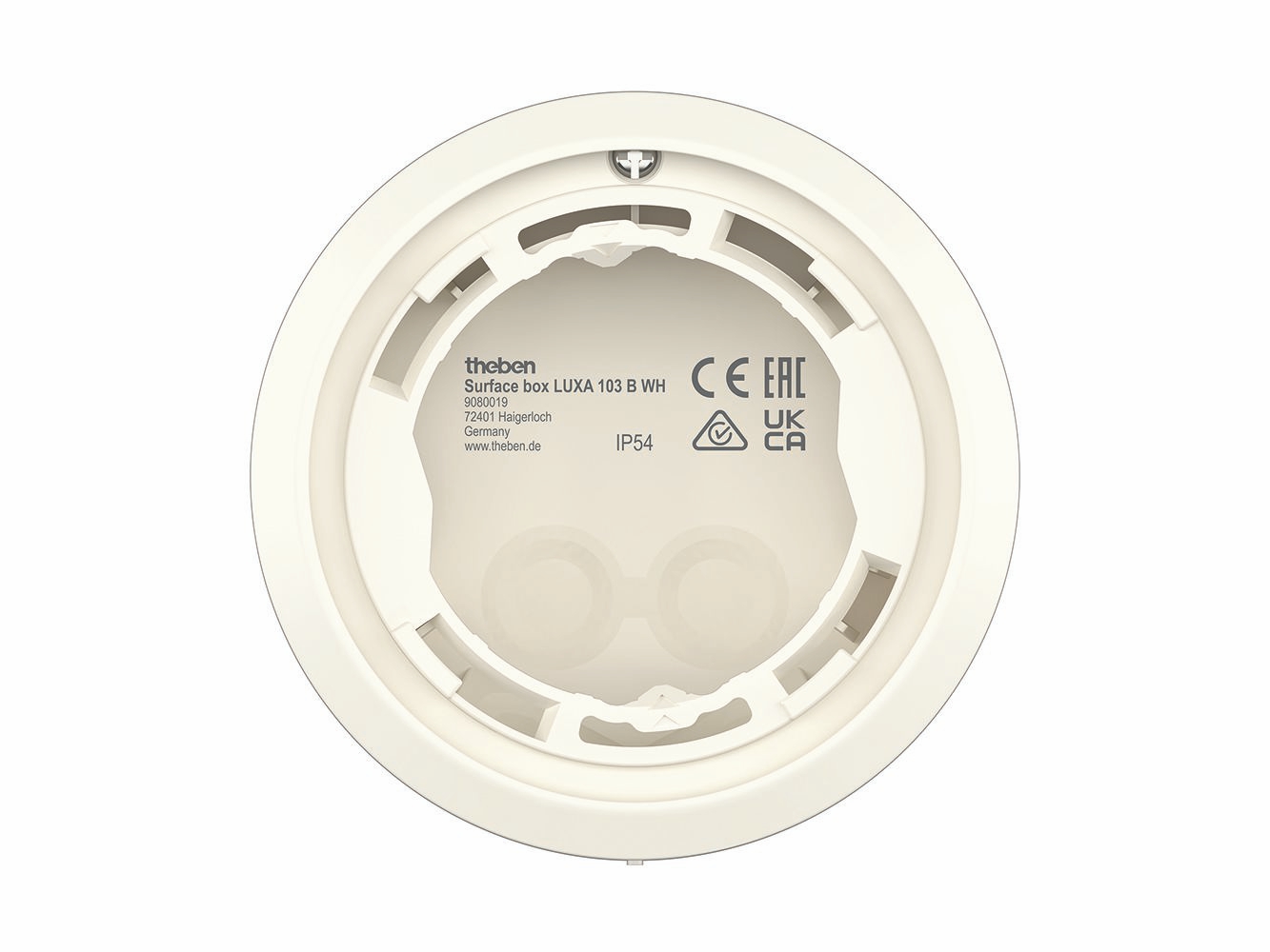 Theben 9080019 Surface box LUXA 103 B WH AP-Rahmen für Präsenzmelder LUXA 103 KNX und LUXORliving BI360, weiß