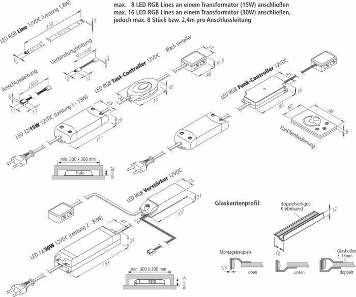 Hera 61500030202 LED-Glaskantenprofil, Länge: 560 mm