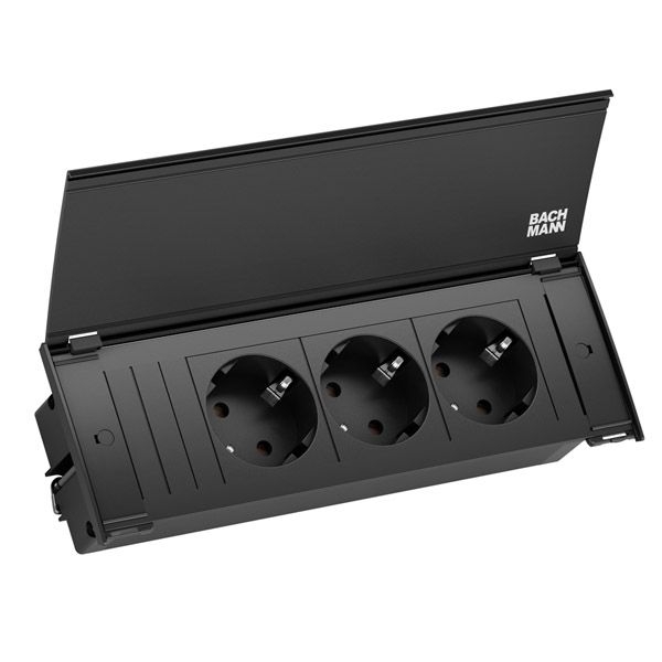 Bachmann 927.160 Steckdoseneinheit und Deckel (Set) KAPSA Small, 3x Schutzkontaktsteckdose, 2,0 m Aderendhülse, schwarz