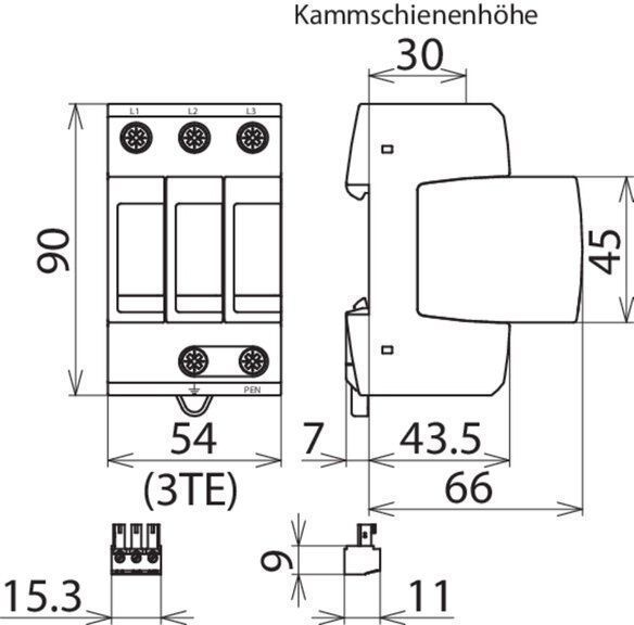 Dehn 952319 Überspannungsableiter Typ 2 DEHNguard M 3-polig für TN-C-Systeme