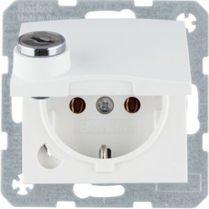 Berker 41631909 Schutzkontakt-Steckdose mit Klappdeckel, Schraub-Liftklemmen und schloss, S.x/B.x, polarweiß matt