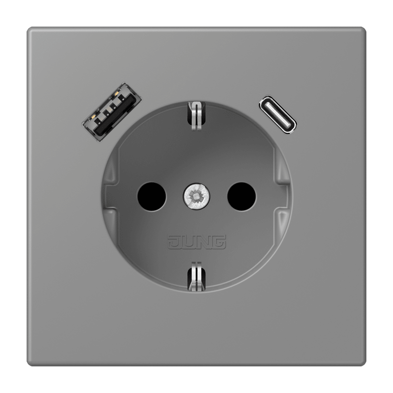 Jung LC152015CA203 Schutzkontakt-Steckdose mit USB-Ladegerät Typ AC, Safety+, Les Couleurs® 32011, gris 31