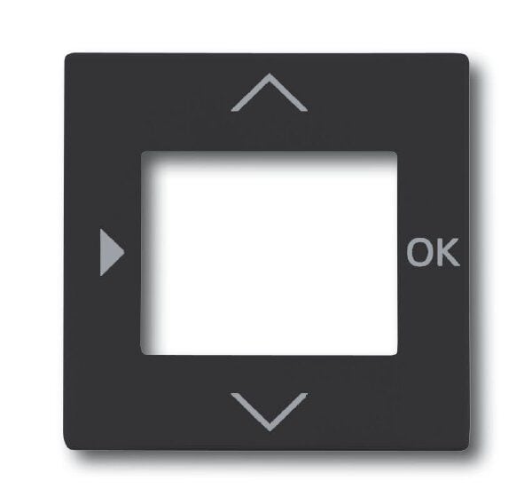Busch-Jaeger 6435-81 Zentralscheibe für Timer/Raumtemperatur-Regler-Bedienelement mit Aufdruck Symbol "Pfeiler" und "OK", anthrazit glänzend, Plattform 63