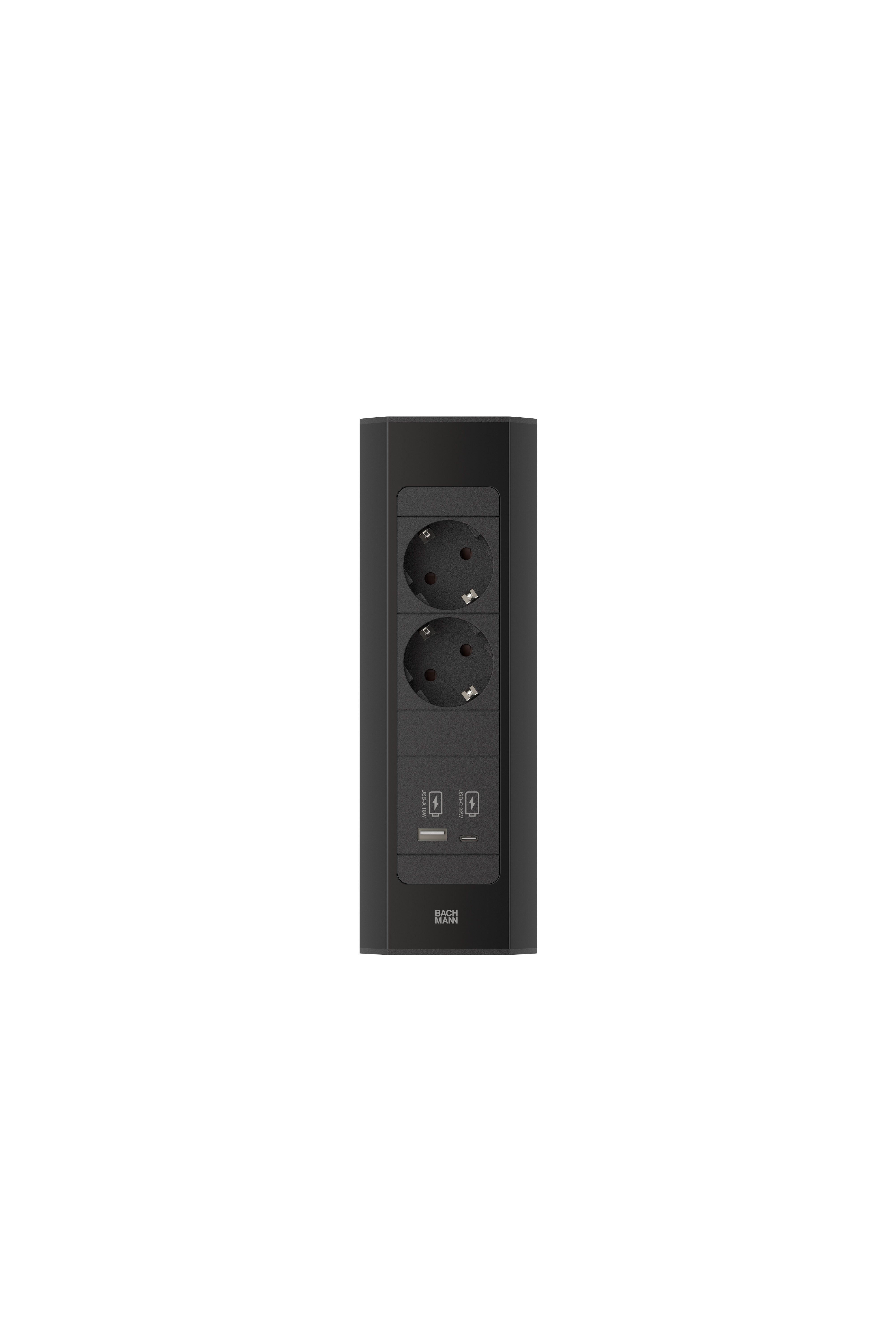 Bachmann 932.102 Steckdosenleiste CASIA 2 Kurz, 2x Schutzkontaktsteckdose, 1x USB A/C 22W, 2,0 m Aderendhülsen und beigelegter Montagestecker, schwarz