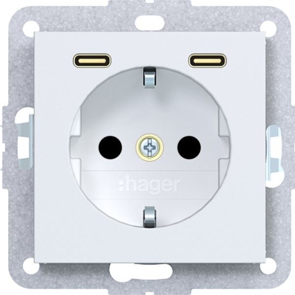 Hager WAS4055WM Schutzkontaktsteckdose mit USB Typ C 2-fach Power Delivery, 20W, A.x/C.x, lichtweiß matt