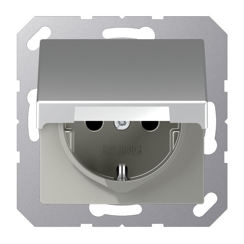 Jung A1520NBFKLAL Schutzkontakt-Steckdose, ohne Krallen, Klappdeckel, Thermoplast lackiert, Serie A, aluminium
