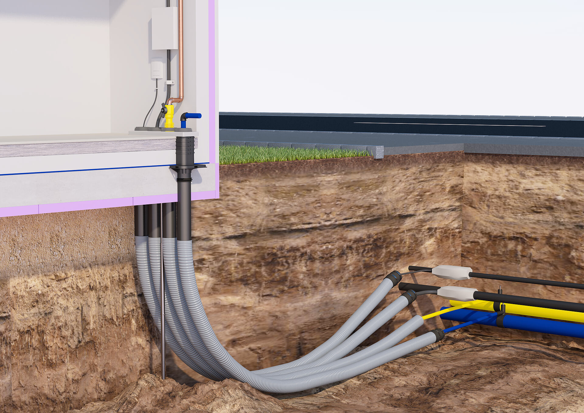 Hauff MSH Basic FUBO BHP 3m Mehrsparten-Bauherrenpaket für Gebäude ohne Keller, 3030476027, Einführen und Abdichten aller Versorgungsleitungen (Strom, Wasser, Telekommunikation, optional Gas)