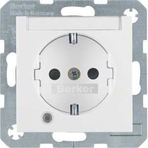 Berker 41101909 Schutzkontakt-Steckdose mit Kontroll-LED, Beschriftungsfeld, erhöhtem Berührungsschutz und Schraub-Liftklemmen S.x/B.x polarweiß matt