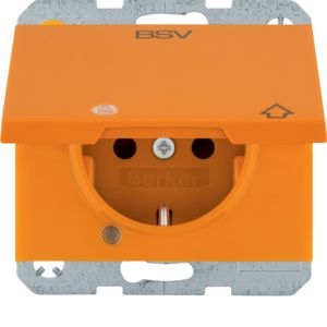 Berker 41517124 Schutzkontakt-Steckdose  mit Klappdeckel, Kontroll-LED, Aufdruck "BSV", erhöhtem Berührungsschutz und Schraub-Liftklemmen K.x orange glänzend