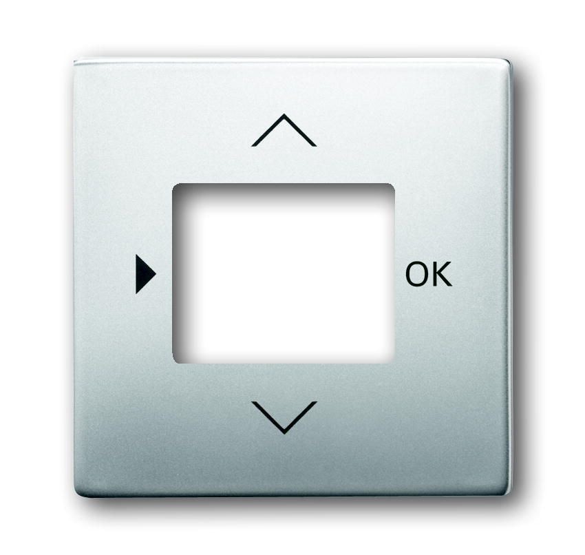 Busch-Jaeger 6435-866 Zentralscheibe für Timer/Raumtemperatur-Regler-Bedienelement mit Aufdruck Symbol "Pfeiler" und "OK", edelstahl matt, pur Edelstahl
